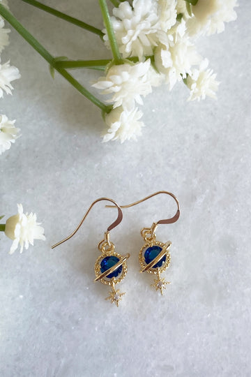Orion Navy Planet and Star Earrings Wisteria London